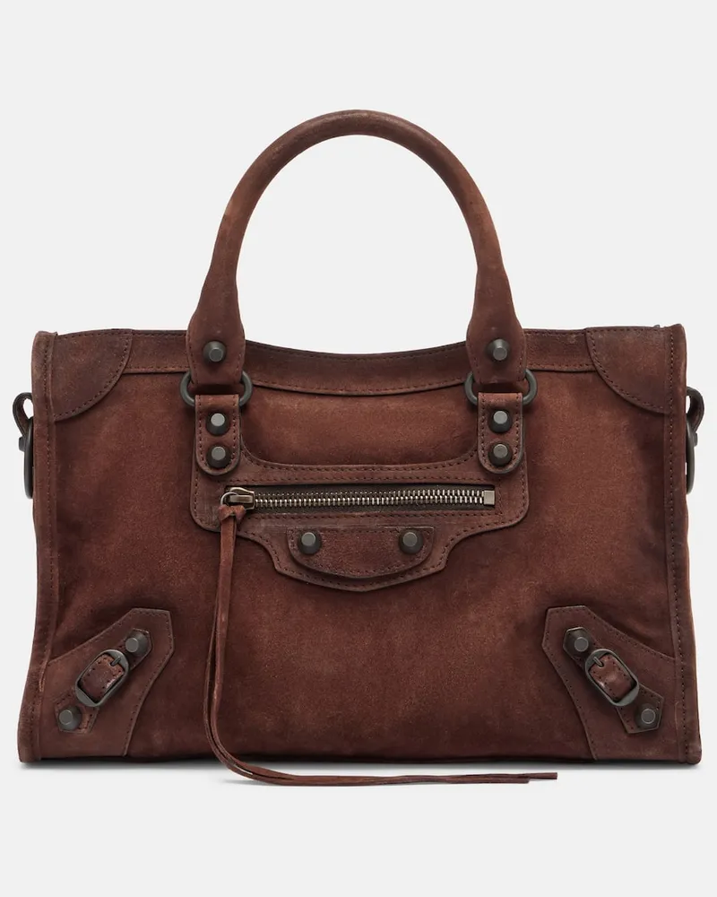 Balenciaga Tote Bag Le City Small aus Veloursleder Braun