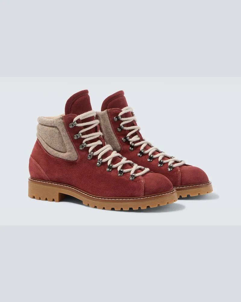 Eleventy Schnürstiefel aus Veloursleder Burgunderrot