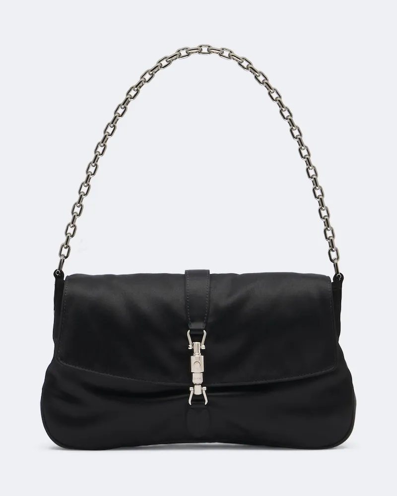 Gucci Schultertasche Aperitivo Medium aus Satin Schwarz