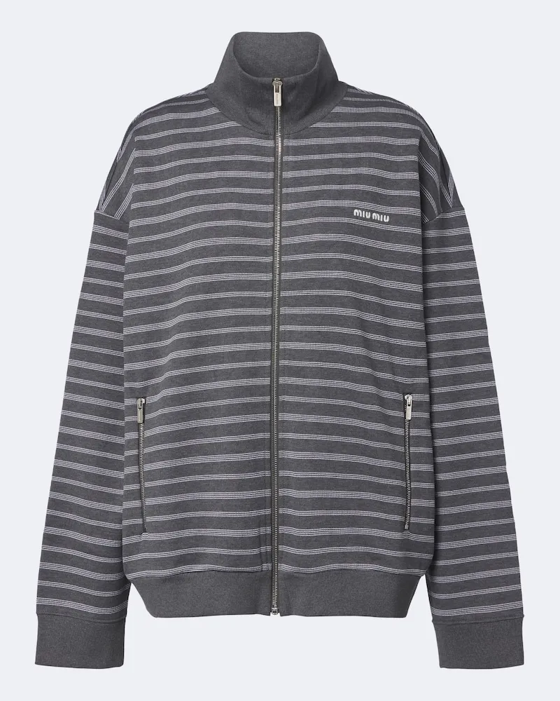 Miu Miu Pullover mit Reißverschluss aus Baumwolle Grau