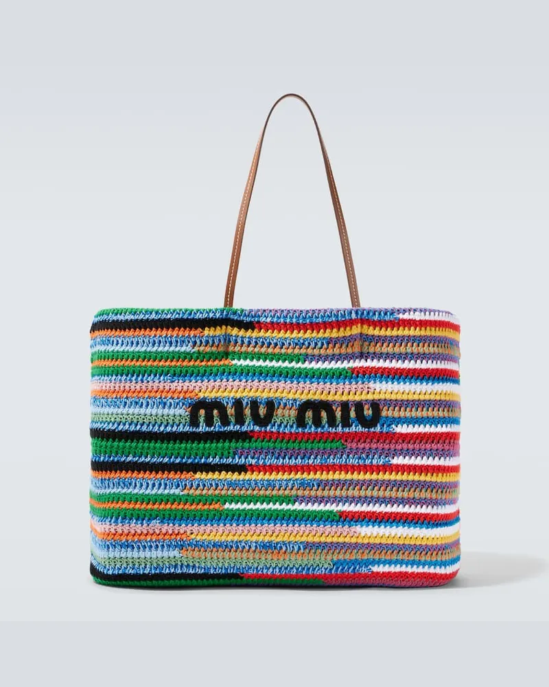 Miu Miu Tote Large aus Häkelstrick mit Leder Multicolor