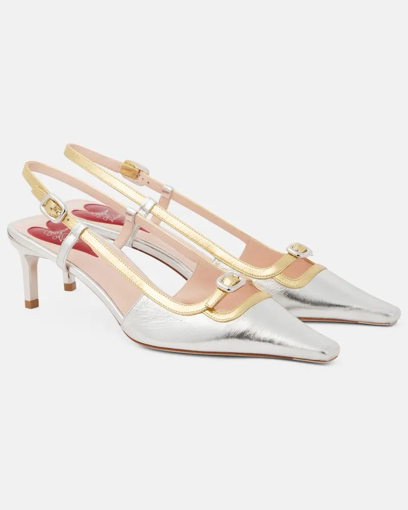 Roger Vivier Pumps Viv’ Canard 55 aus Metallic-Leder Silber