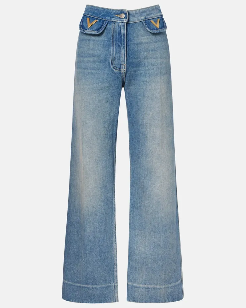 Valentino Garavani Mid-Rise Wide-Leg Jeans VGold Blau