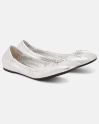 Valentino Garavani Ballerinas VLogo Signature aus Metallic-Leder Silber