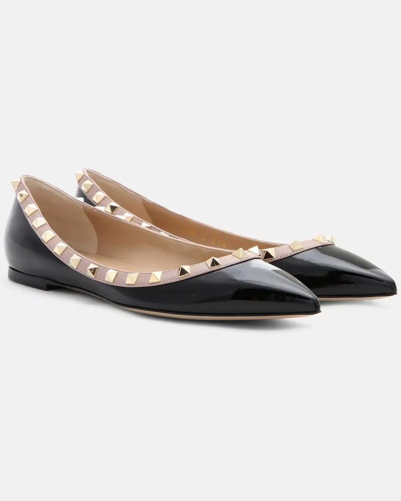 Valentino Garavani Ballerinas Rockstud aus Lackleder Schwarz