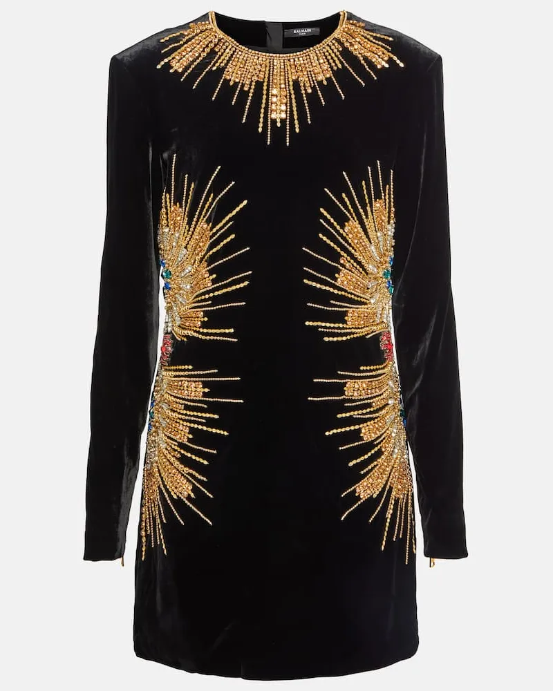 Balmain Verziertes Minikleid aus Samt Schwarz