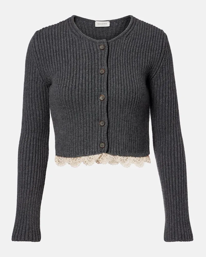 Magda Butrym Cropped-Cardigan aus Kaschmir mit Häkelbesatz Grau