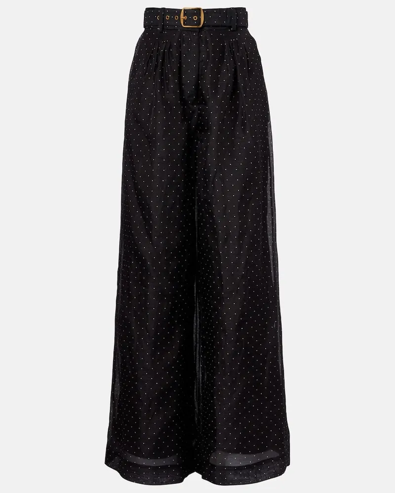 Zimmermann Weite Hose aus Leinen und Seide Schwarz