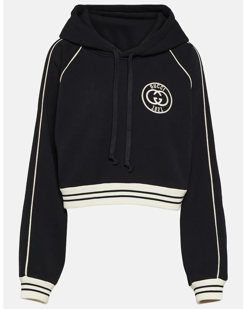 Gucci Cropped-Hoodie aus Baumwoll-Jersey Schwarz