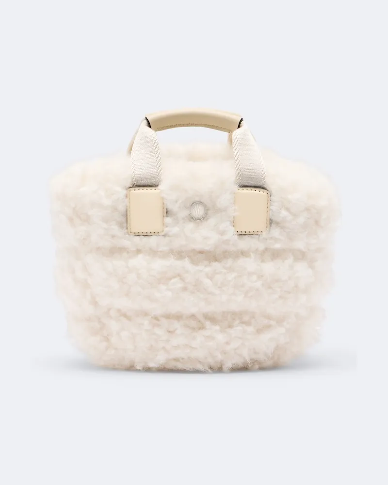 Moncler Henkeltasche Caradoc Mini aus Teddyfleece Weiß