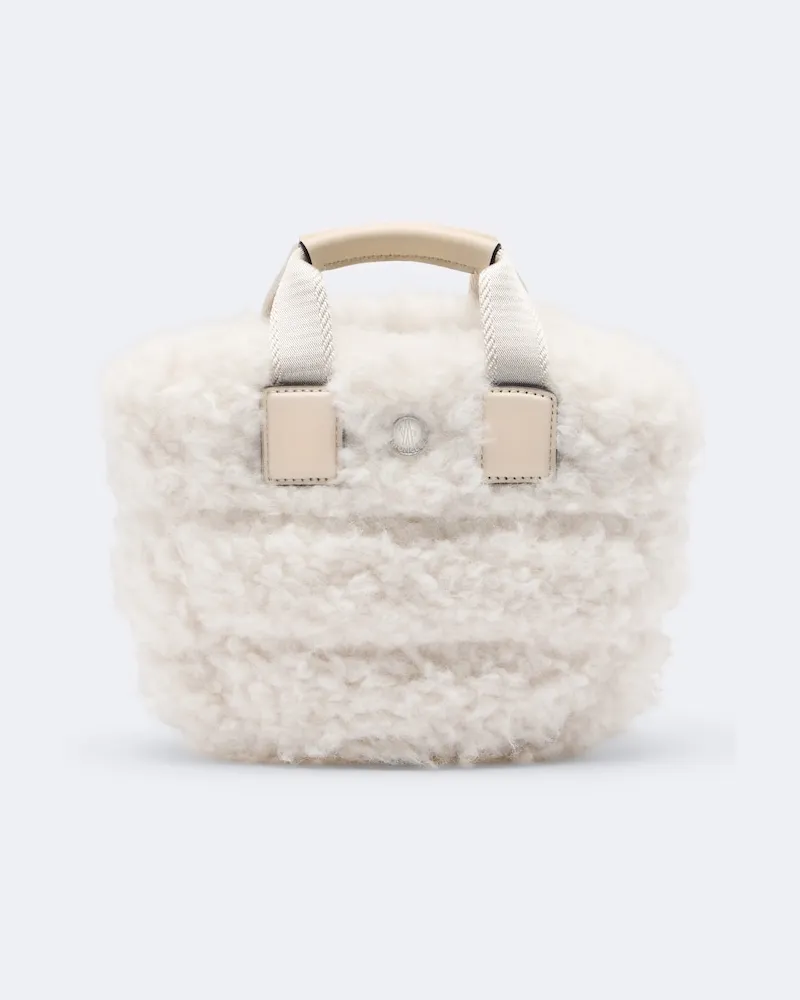 Moncler Henkeltasche Caradoc Mini aus Teddyfleece Weiß