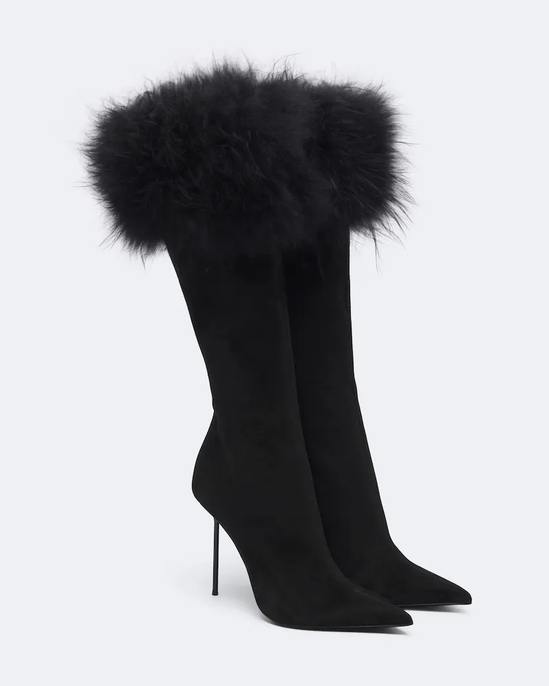 Paris Texas Stiefel Lidia aus Veloursleder und Shearling Schwarz