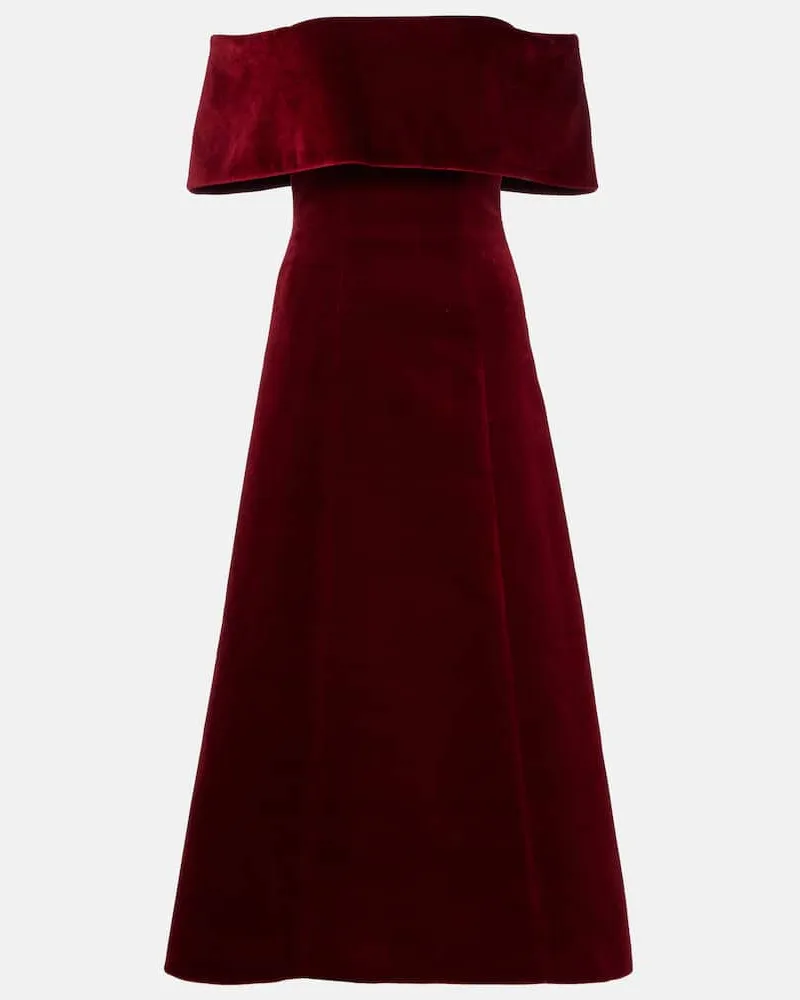 EMILIA WICKSTEAD Off-Shoulder-Midikleid Carita aus Baumwollsamt Burgunderrot