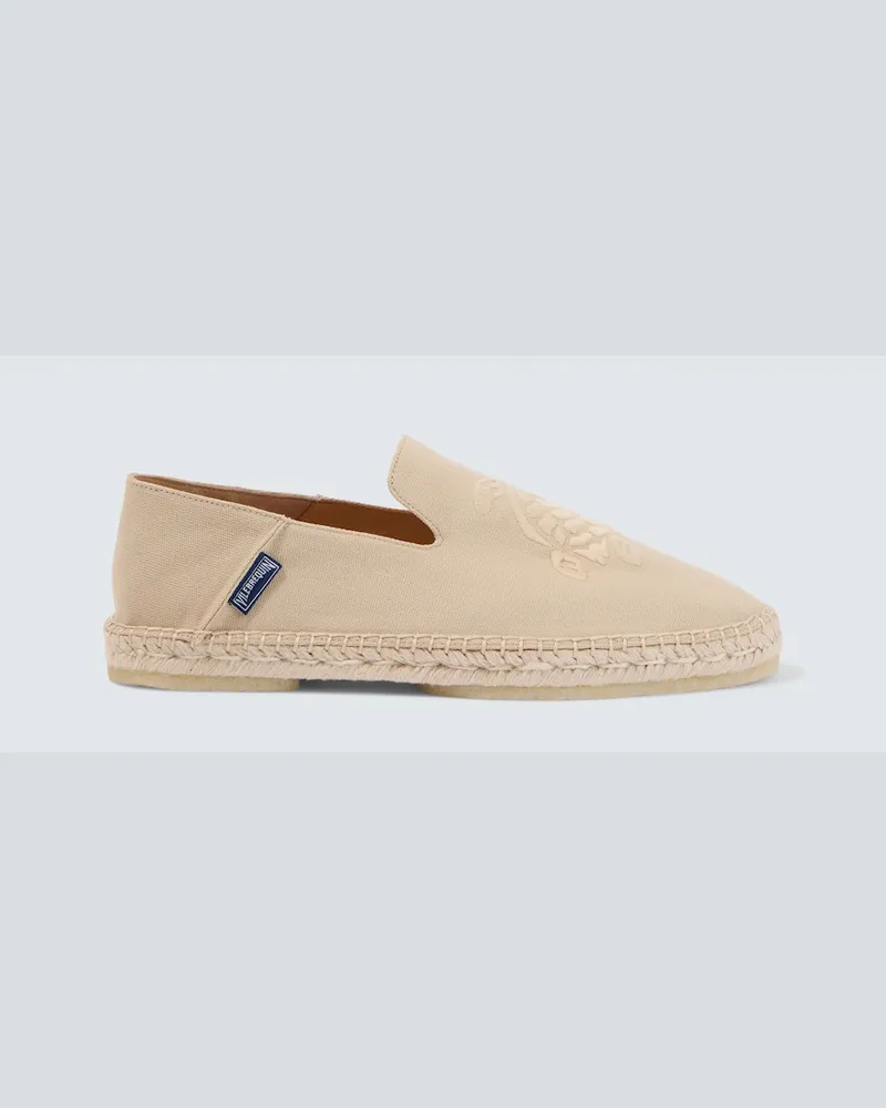 Vilebrequin Bestickte Espadrilles aus Canvas Beige