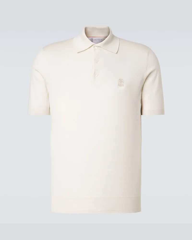 Brunello Cucinelli Polohemd aus Baumwoll-Piqué Weiß