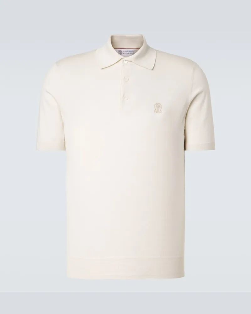 Brunello Cucinelli Polohemd aus Baumwoll-Piqué Weiß
