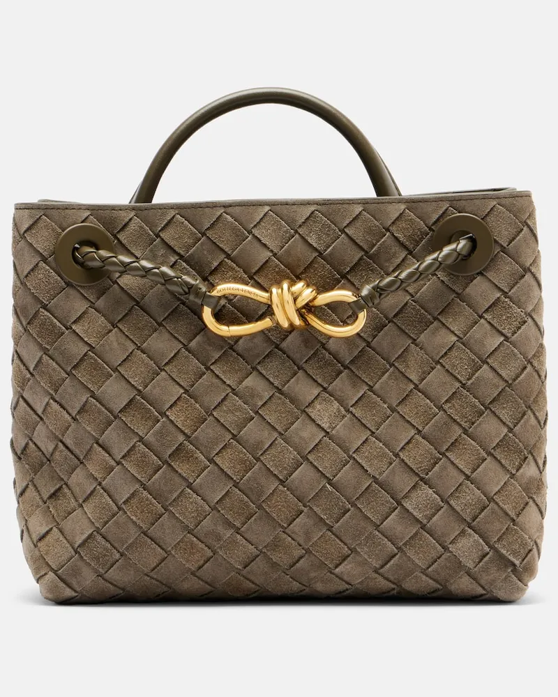 Bottega Veneta Tote Bag Andiamo Small aus Veloursleder Grün