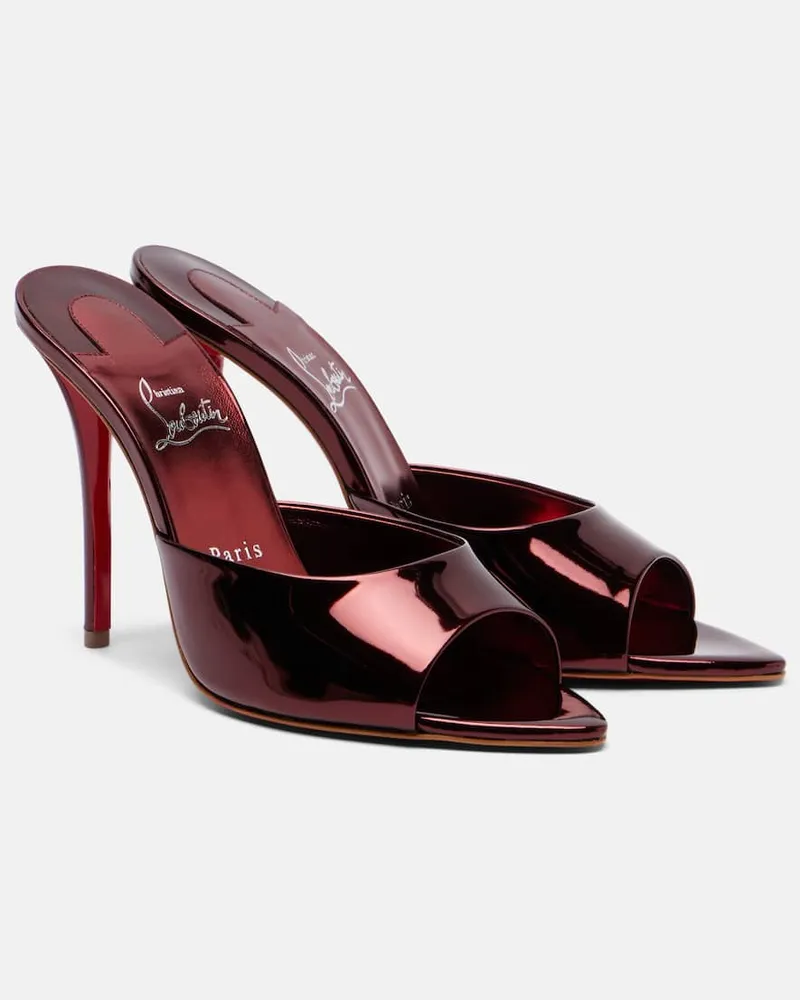 Christian Louboutin Pantoletten Miss Z 100 aus Metallic-Leder Burgunderrot