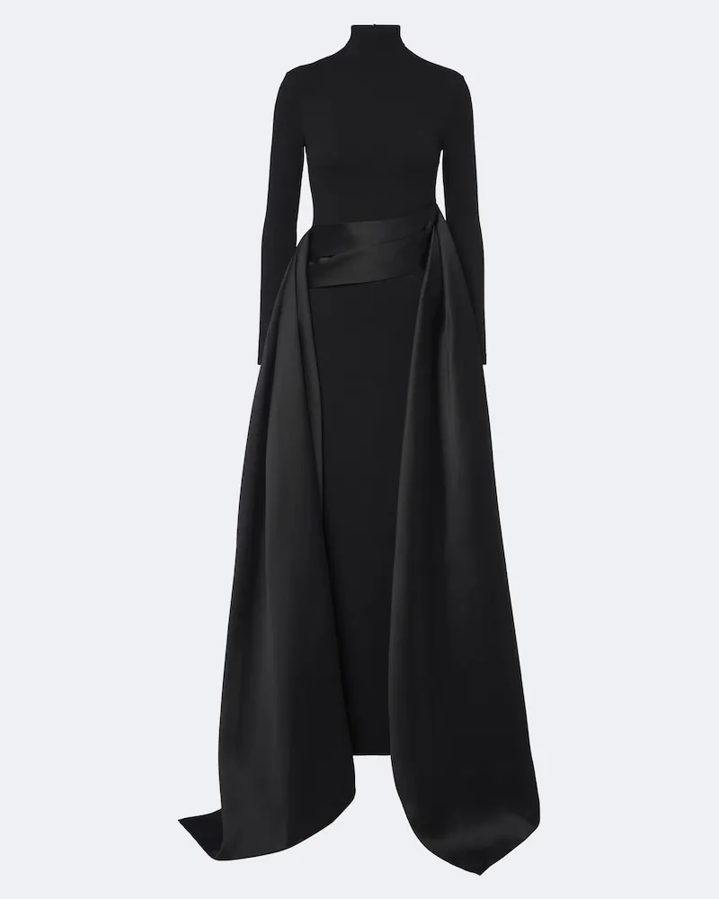 Solace London Robe Olivia aus Crêpe mit Satin Schwarz