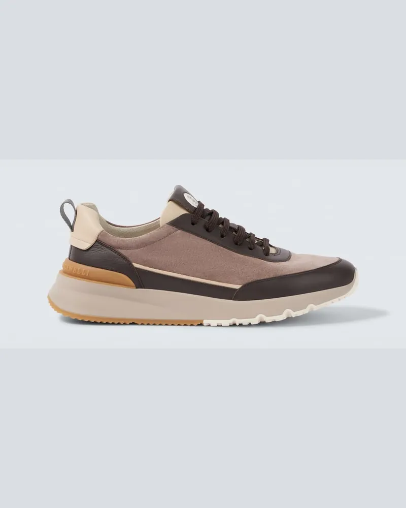 Brunello Cucinelli Sneakers aus Veloursleder und Leder Neutral