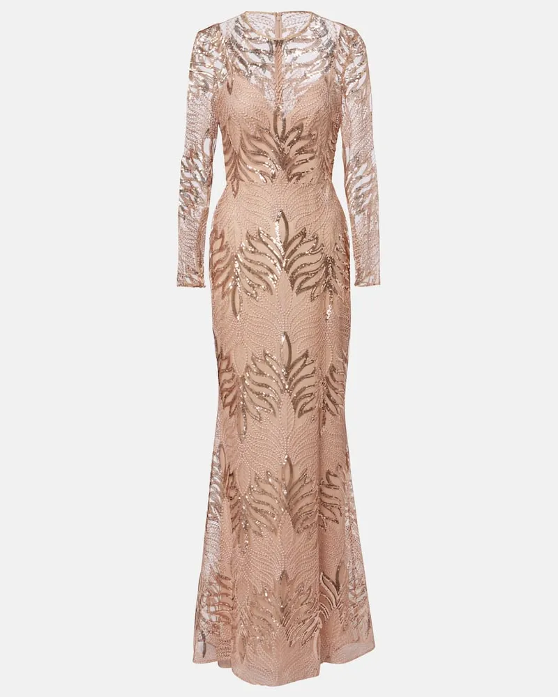 Elie Saab Bestickte Robe mit Pailletten Beige