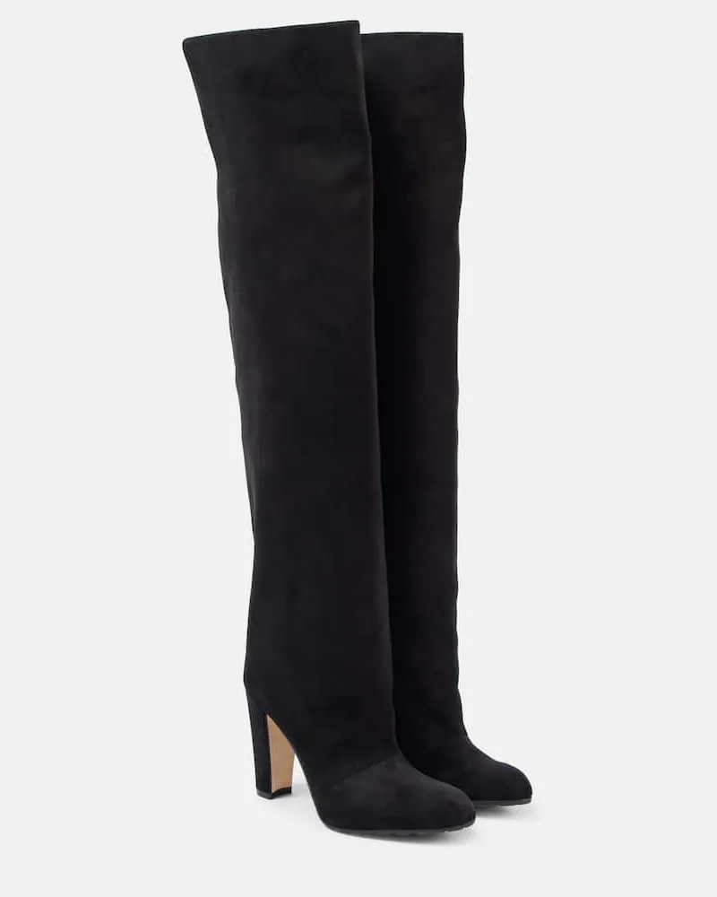 Manolo Blahnik Overknee-Stiefel Gardahi 105 aus Veloursleder Schwarz