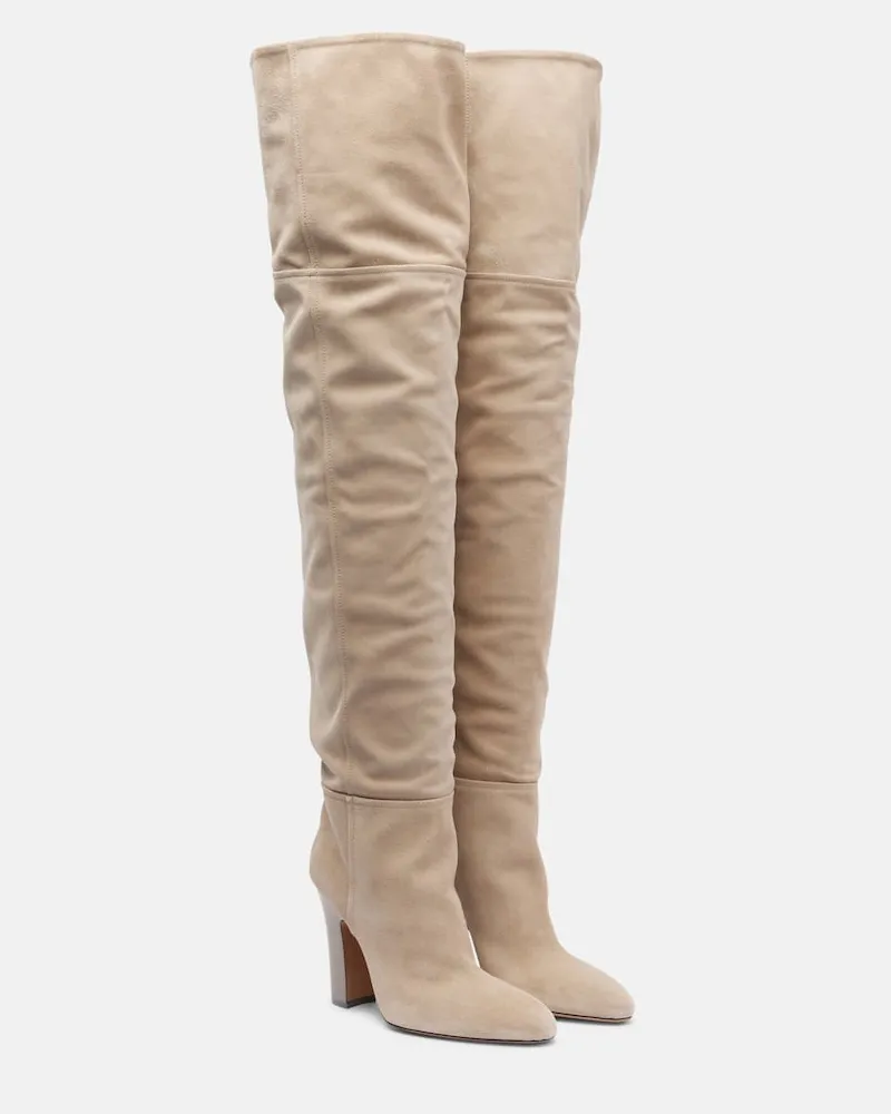 Paris Texas Overknee-Stiefel Lavinia 100 aus Veloursleder Beige