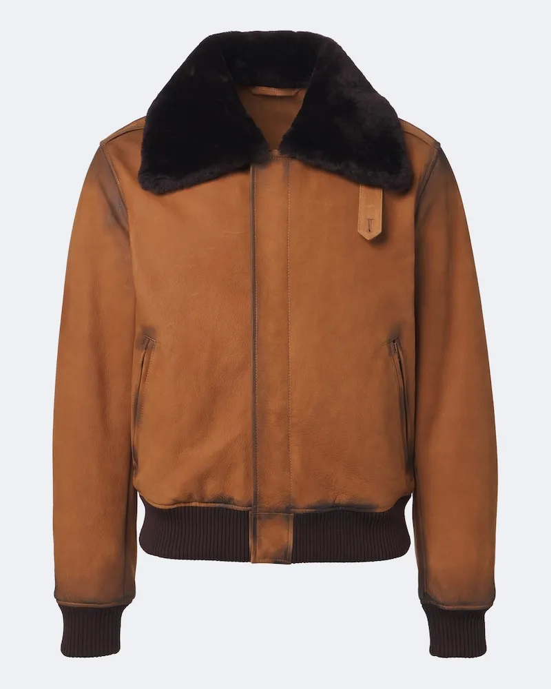Acne Studios Blouson aus Leder mit Shearling Braun