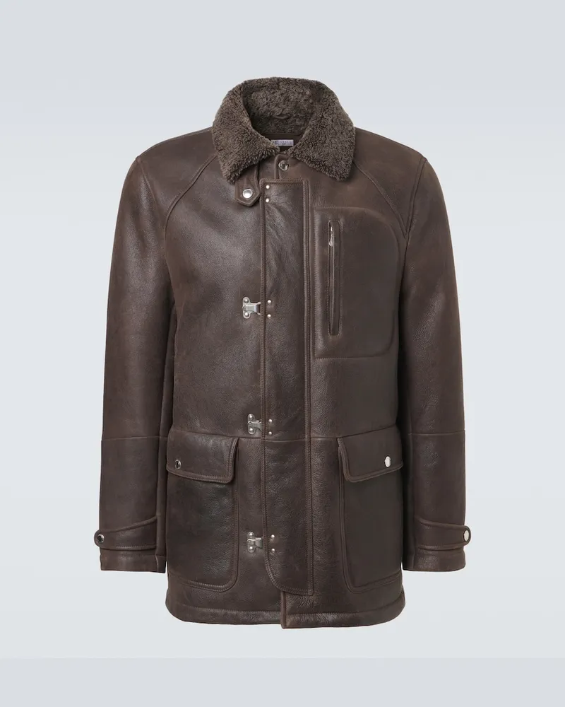 Brunello Cucinelli Lederjacke mit Shearling-Futter Braun