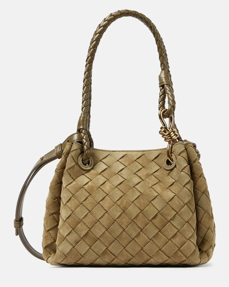 Bottega Veneta Schultertasche Parachute Small aus Veloursleder Grün