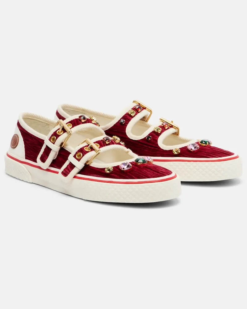 Valentino Garavani Sneakers Dollyboard aus Samt mit Kristallen Burgunderrot