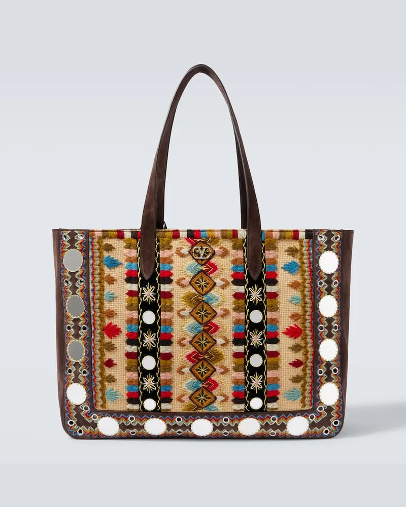 Valentino Garavani Verzierte Tote Bag Nellcôte Large aus Veloursleder Braun