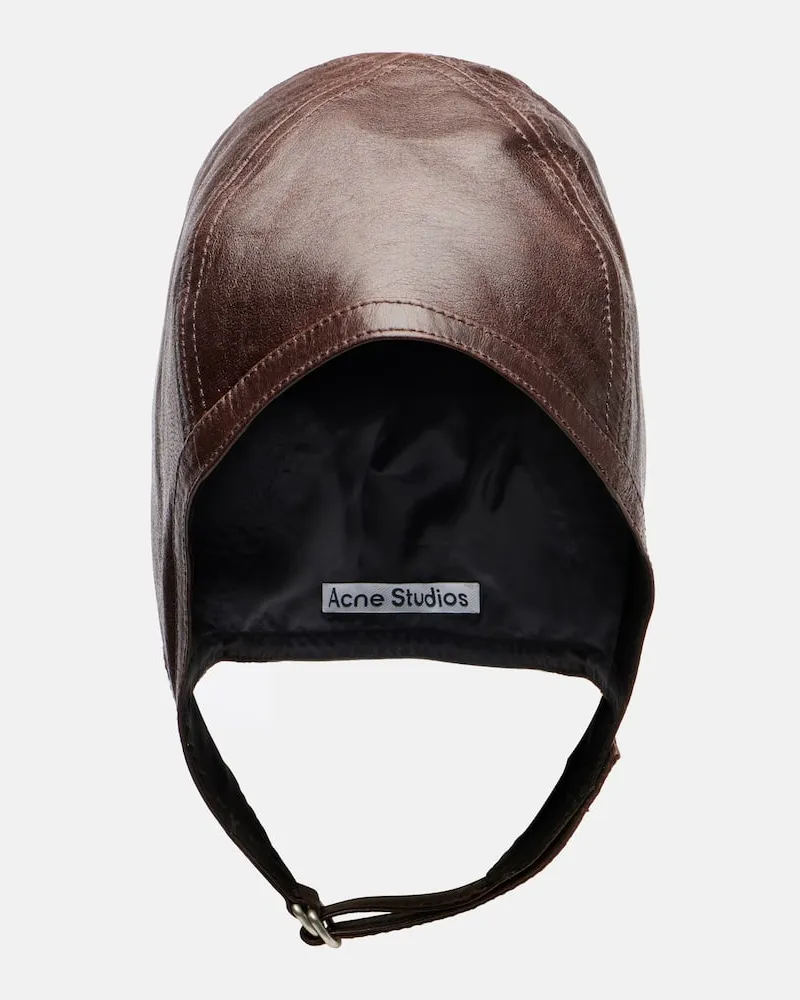Acne Studios Mütze Belmer aus Leder Braun