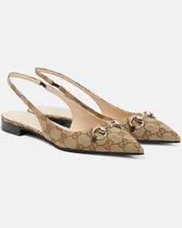 Gucci Slingback-Ballerinas Horsebit GG aus Canvas Beige