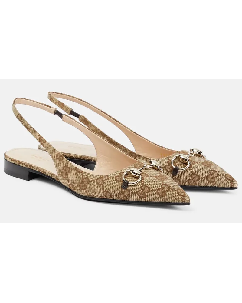 Gucci Slingback-Ballerinas Horsebit GG aus Canvas Beige