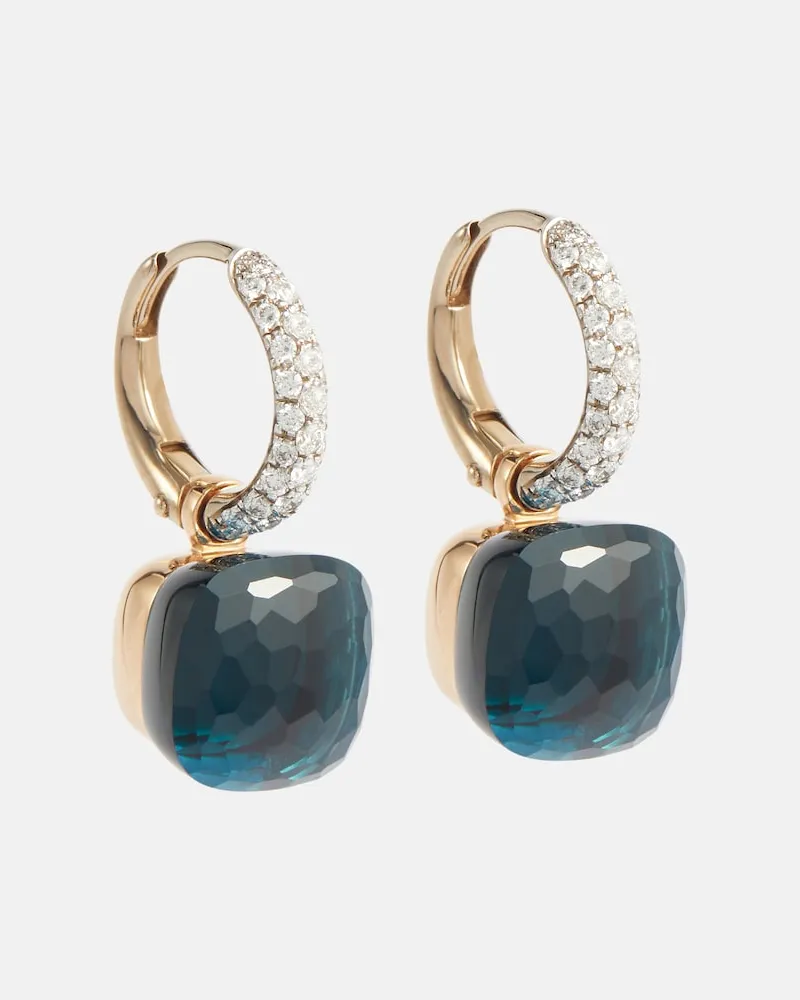 Pomellato Ohrringe Nudo Classic aus 18kt Rosé- und Weißgold mit Diamanten und London Blue Topas Blau
