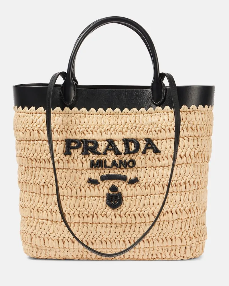Prada Tote Bag Small aus Häkelstrick Beige