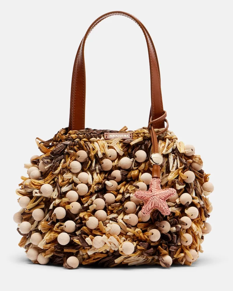 Aquazzura Verzierte Henkeltsche Pom Pom Beige