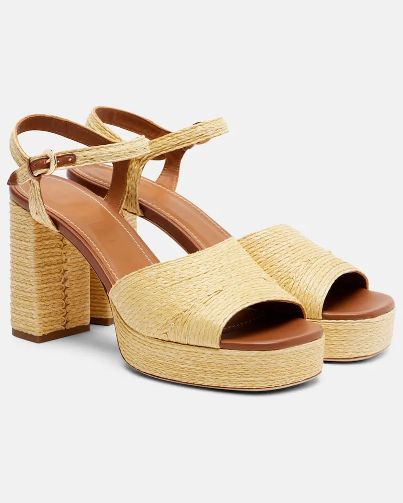 STAUD Plateausandalen Jodie aus Raffiabast und Leder Beige