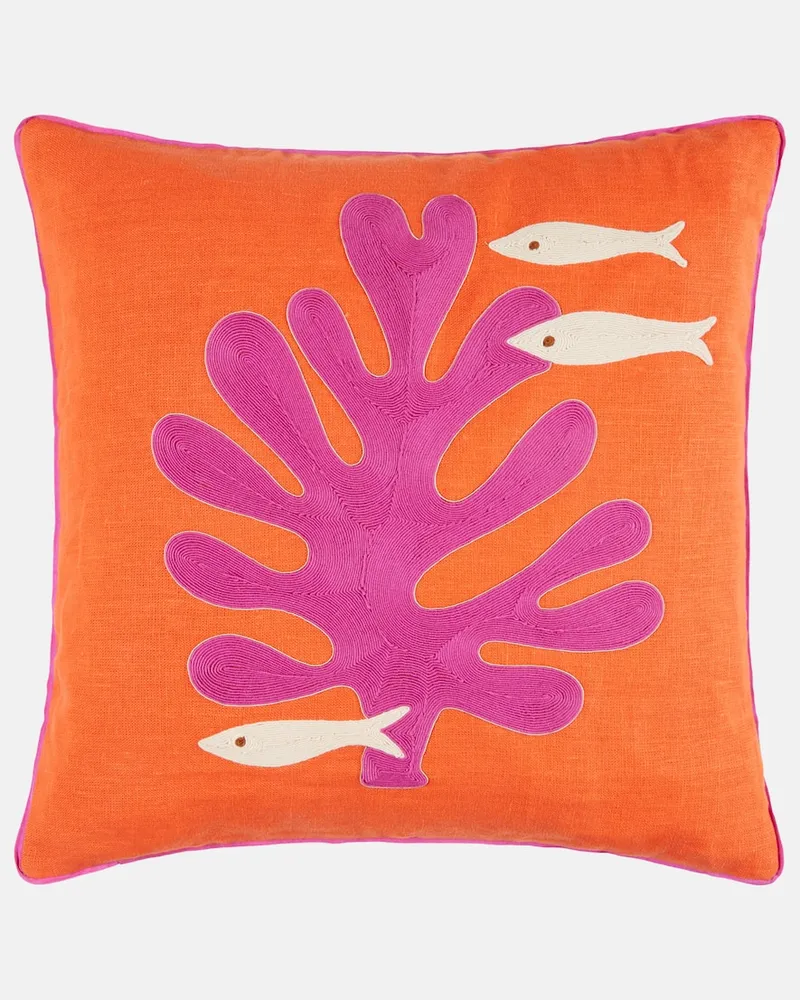 Jonathan Adler Kissen Playa Coral aus Leinen Orange