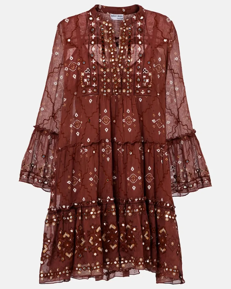Juliet Dunn Bedrucktes Minikleid aus Baumwolle Braun