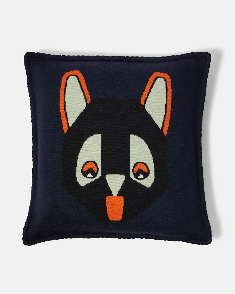 Loewe X Louis Wain Kissen Futurist Cat aus Wolle Blau
