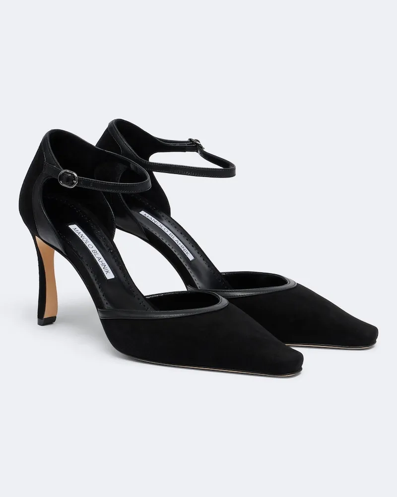 Manolo Blahnik Pumps Armelia aus Veloursleder mit Leder Schwarz