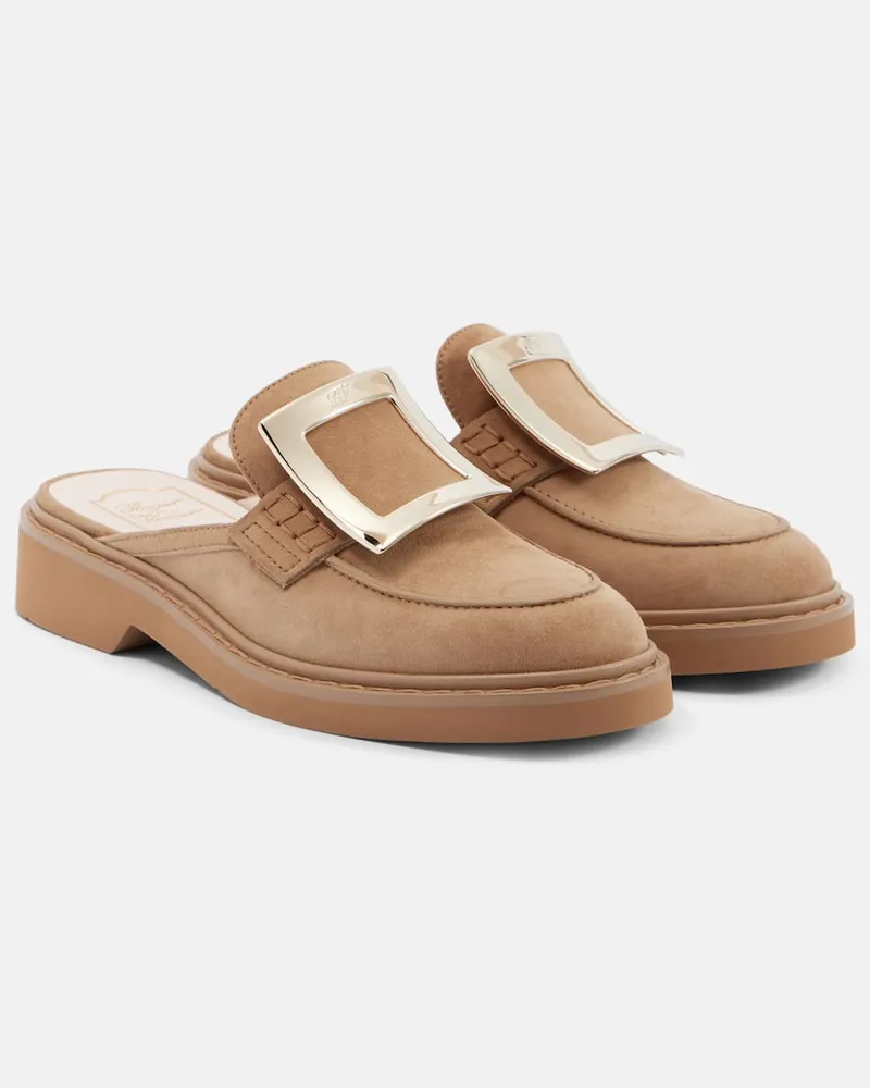Roger Vivier Slippers Viv’ Rangers aus Veloursleder Braun