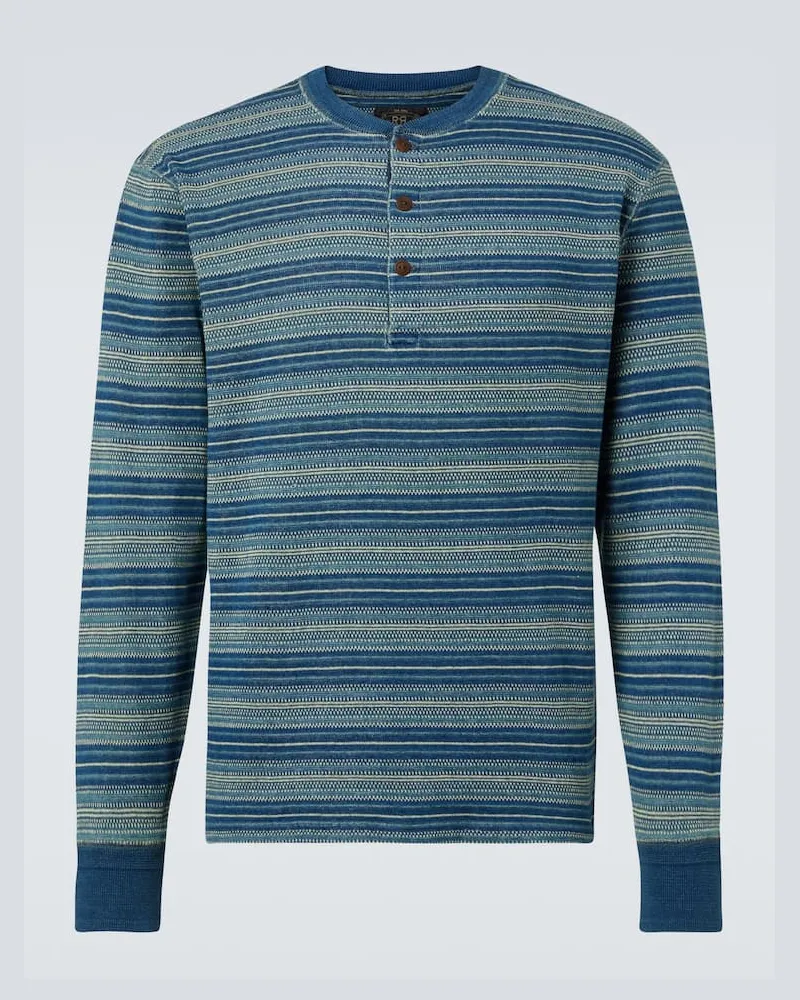RRL Henley-Top aus Baumwoll-Jacquard Blau