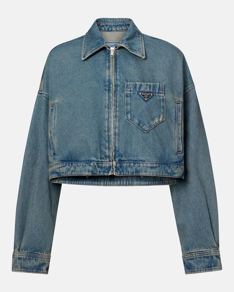 Prada Cropped-Jeansjacke Blau