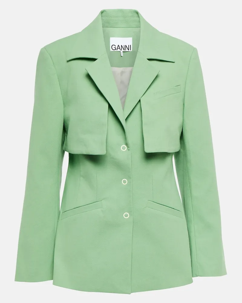 Ganni Blazer aus Baumwoll-Canvas Grün