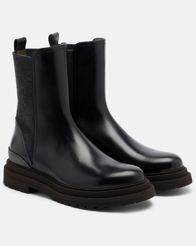 Brunello Cucinelli Chelsea Boots Monili aus Leder Schwarz