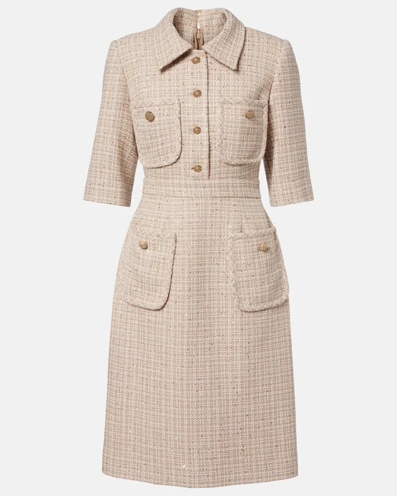 Elie Saab Midikleid aus Tweed mit Pailletten Beige