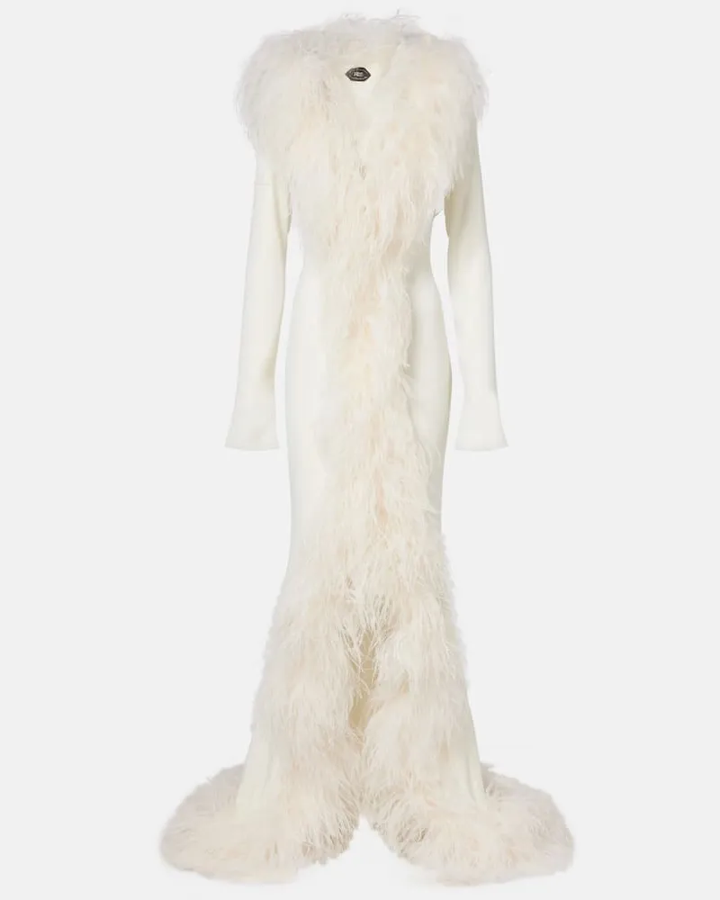 Taller Marmo Bridal Robe Hollywood mit Federn Weiß